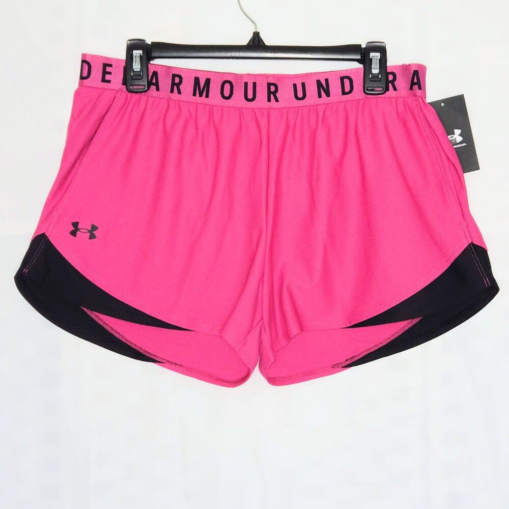 UNDER ARMOUR Shorts Pink/Black Avy Play Up Shorts 3.0 Women Size Large NEW NWT